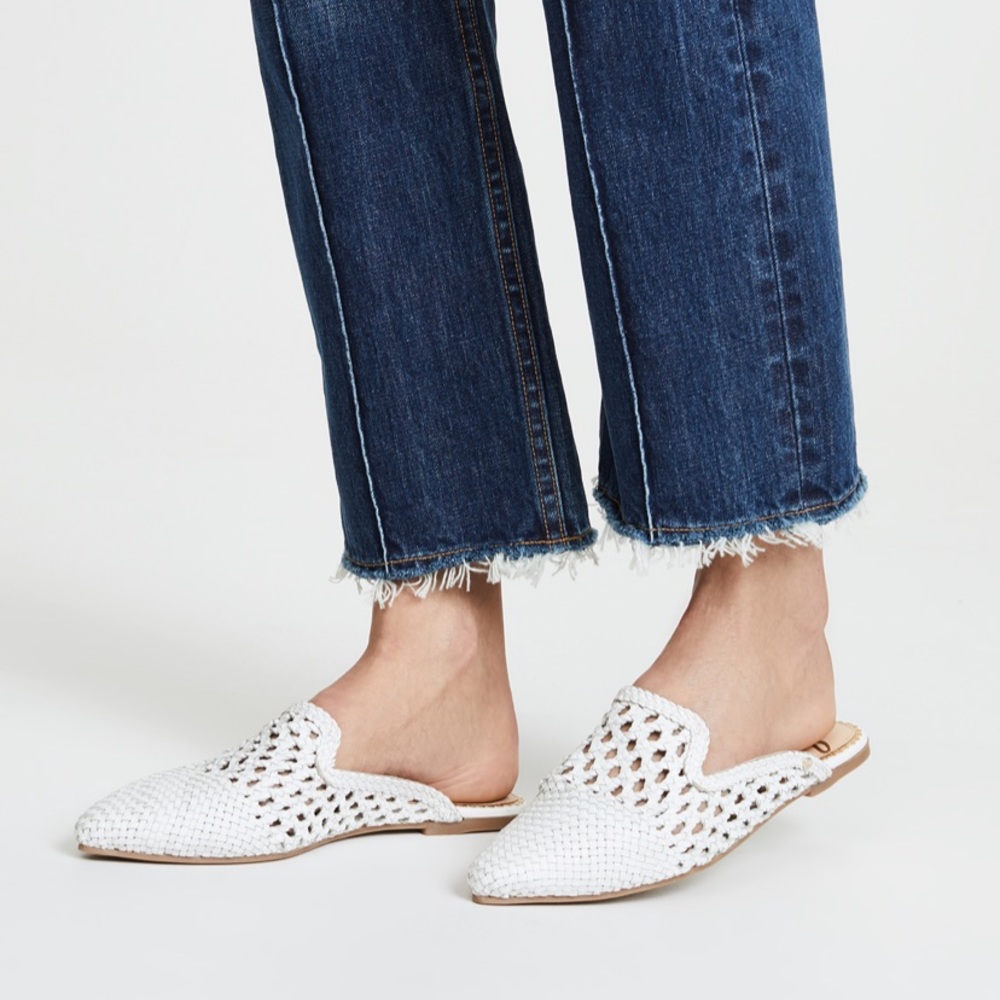 SAM EDELMAN NAVYA WHITE WOVEN MULES